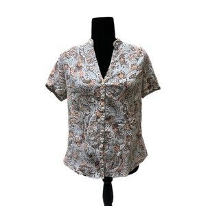 Columbia Women's Short Sleeve Paisley Crinkle Cotton Blouse, Large, Pre-owned
